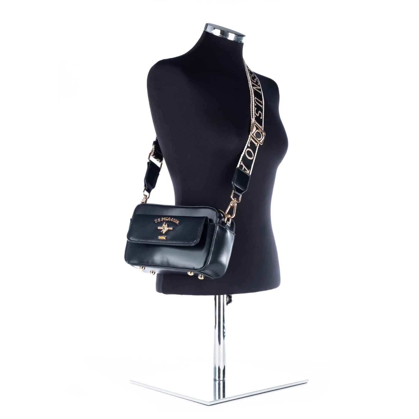 Bolsa Tiracolo Feminina US Polo Preta com Detalhes Elegantes