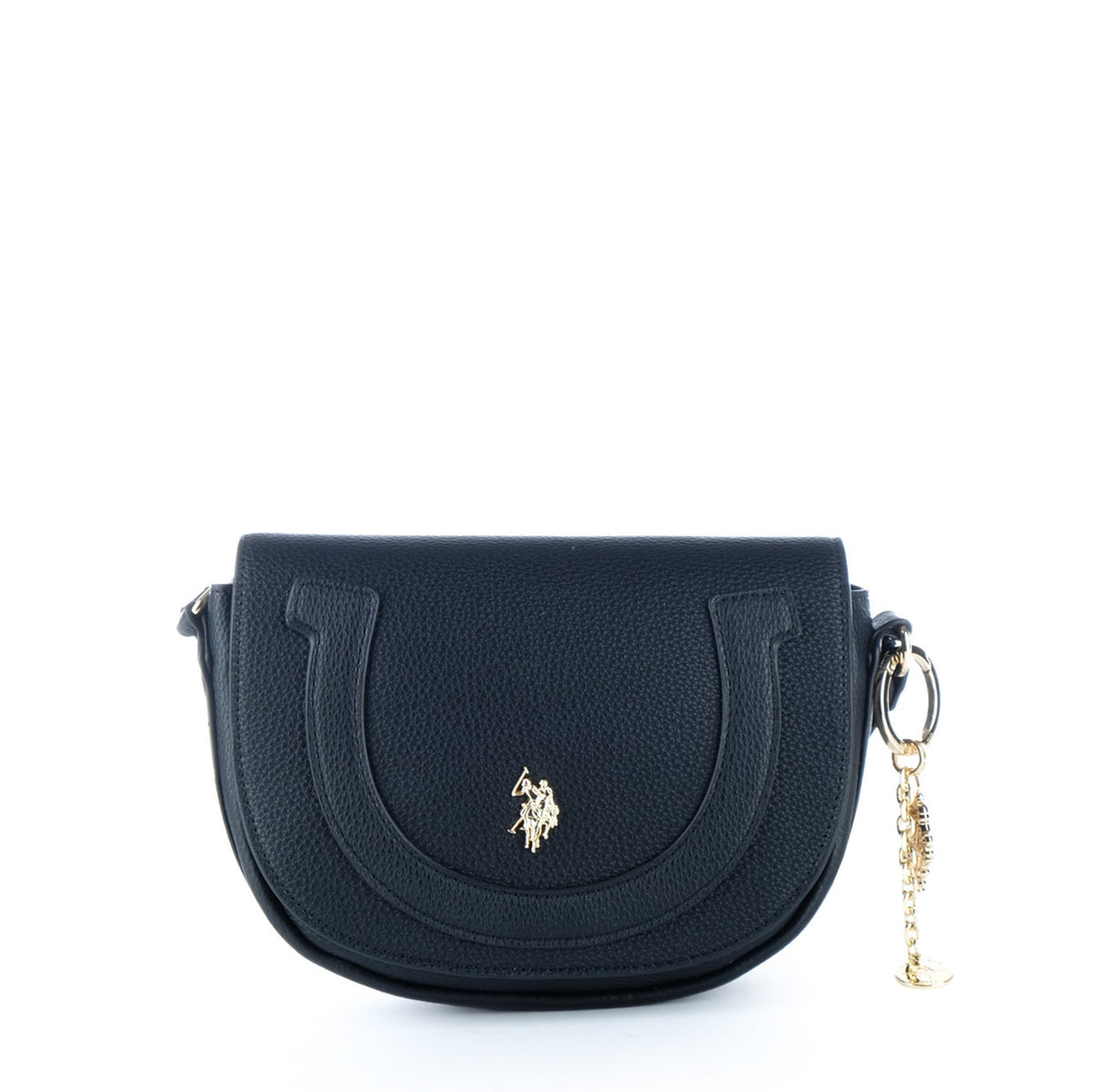 Bolsa Tiracolo U.S. Polo Assn. Preta com Logótipo Dourado e Pendente