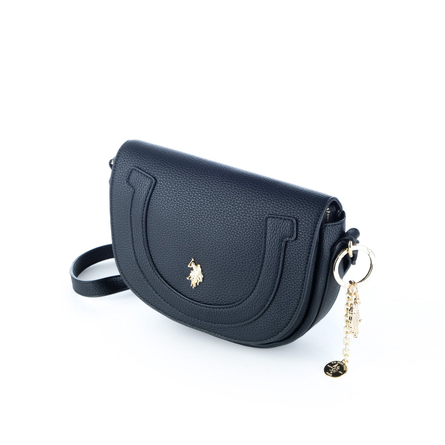 Bolsa Tiracolo U.S. Polo Assn. Preta com Logótipo Dourado e Pendente