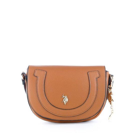 Bolsa Tiracolo U.S. Polo Assn. Castanha com Logótipo Dourado e Pendente