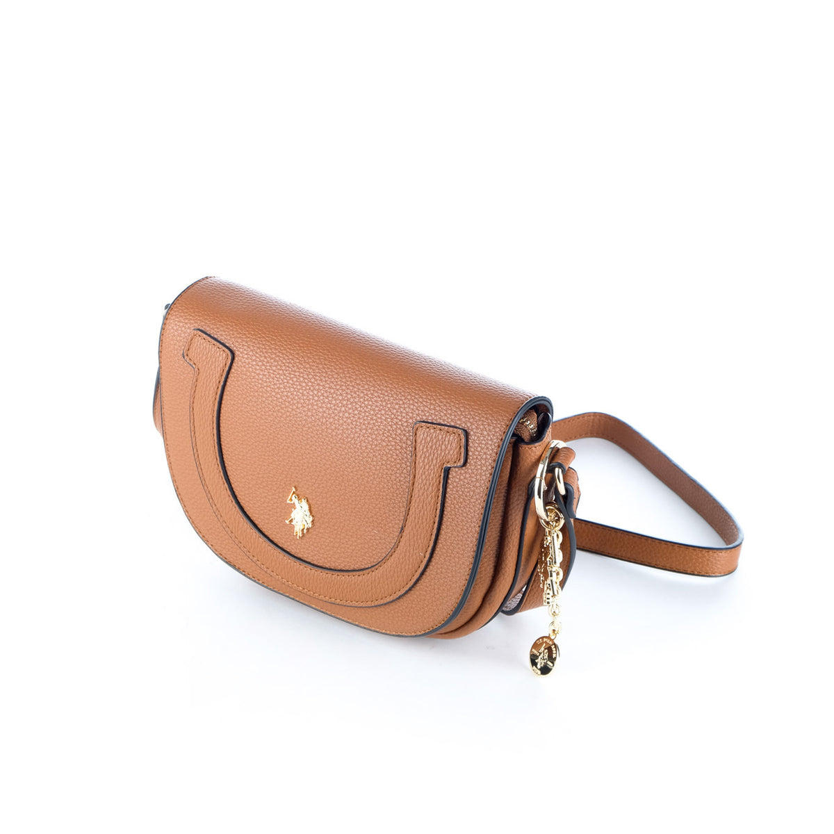 Bolsa Tiracolo U.S. Polo Assn. Castanha com Logótipo Dourado e Pendente