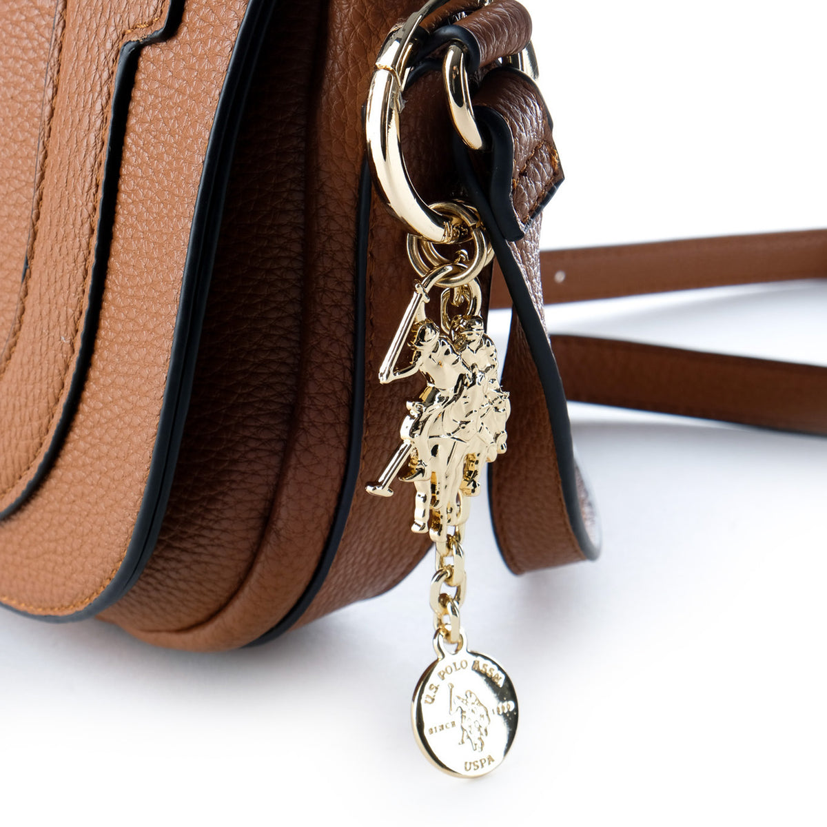 Bolsa Tiracolo U.S. Polo Assn. Castanha com Logótipo Dourado e Pendente