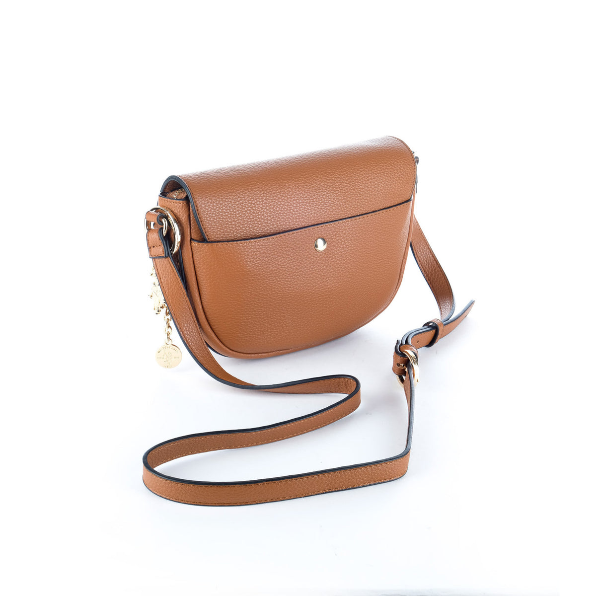 Bolsa Tiracolo U.S. Polo Assn. Castanha com Logótipo Dourado e Pendente