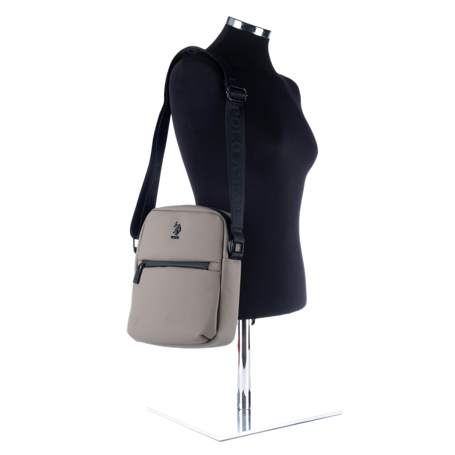 Bolsa Tiracolo de Homem US Polo em Nylon Bege com Bolso Frontal