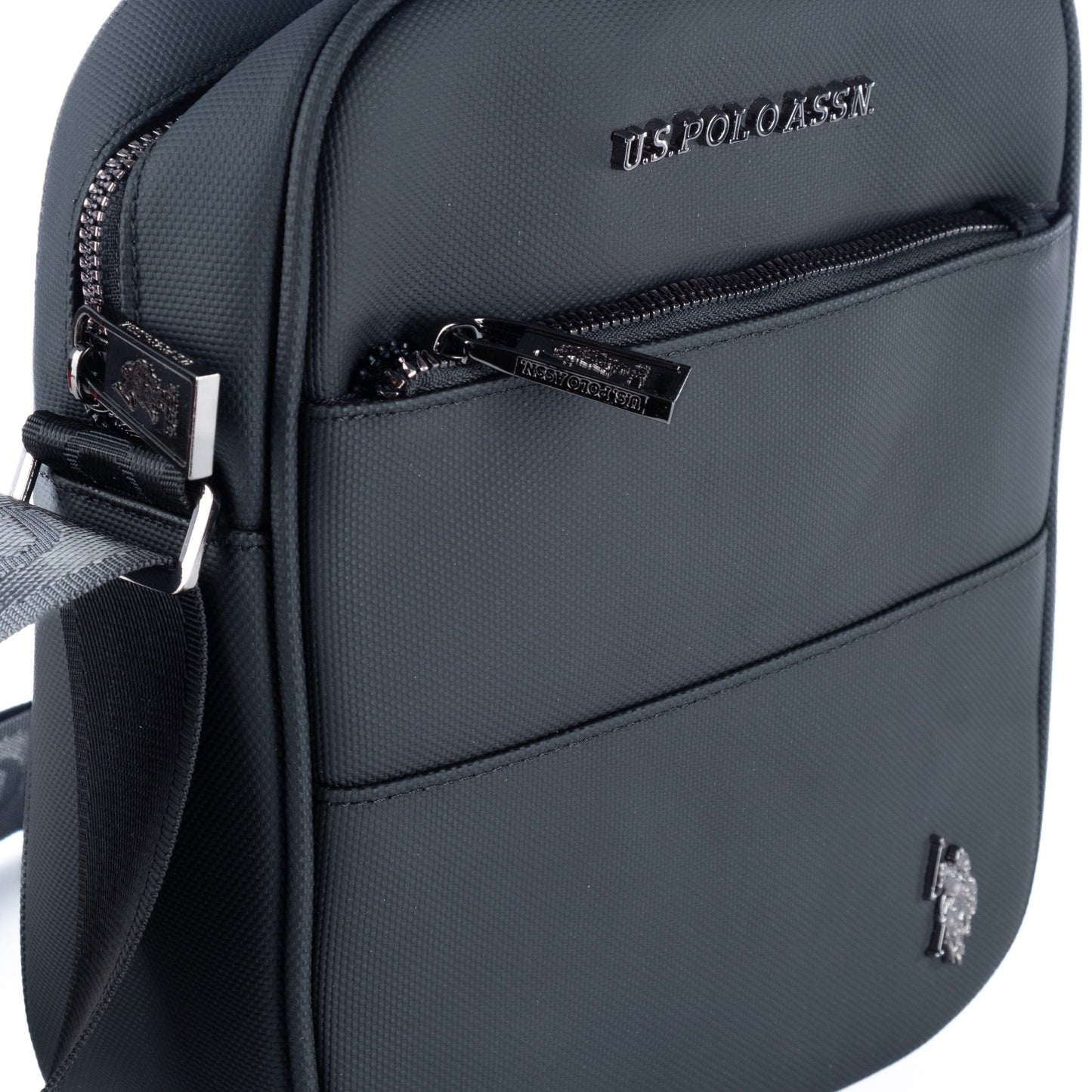 Bolsa Tiracolo de Homem US Polo em Nylon Preto com Dois Bolsos Frontais