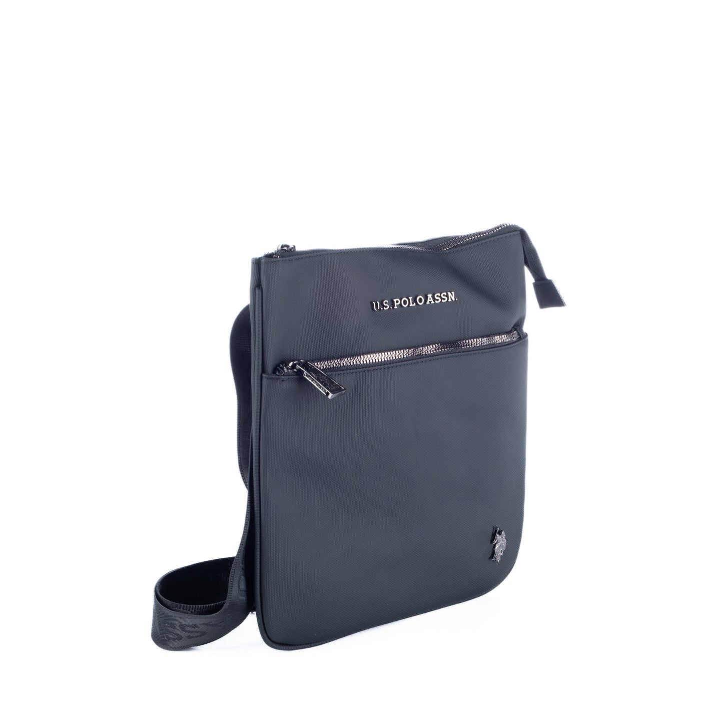 Bolsa Tiracolo Vertical de Homem US Polo em Nylon Preto com Bolso Frontal