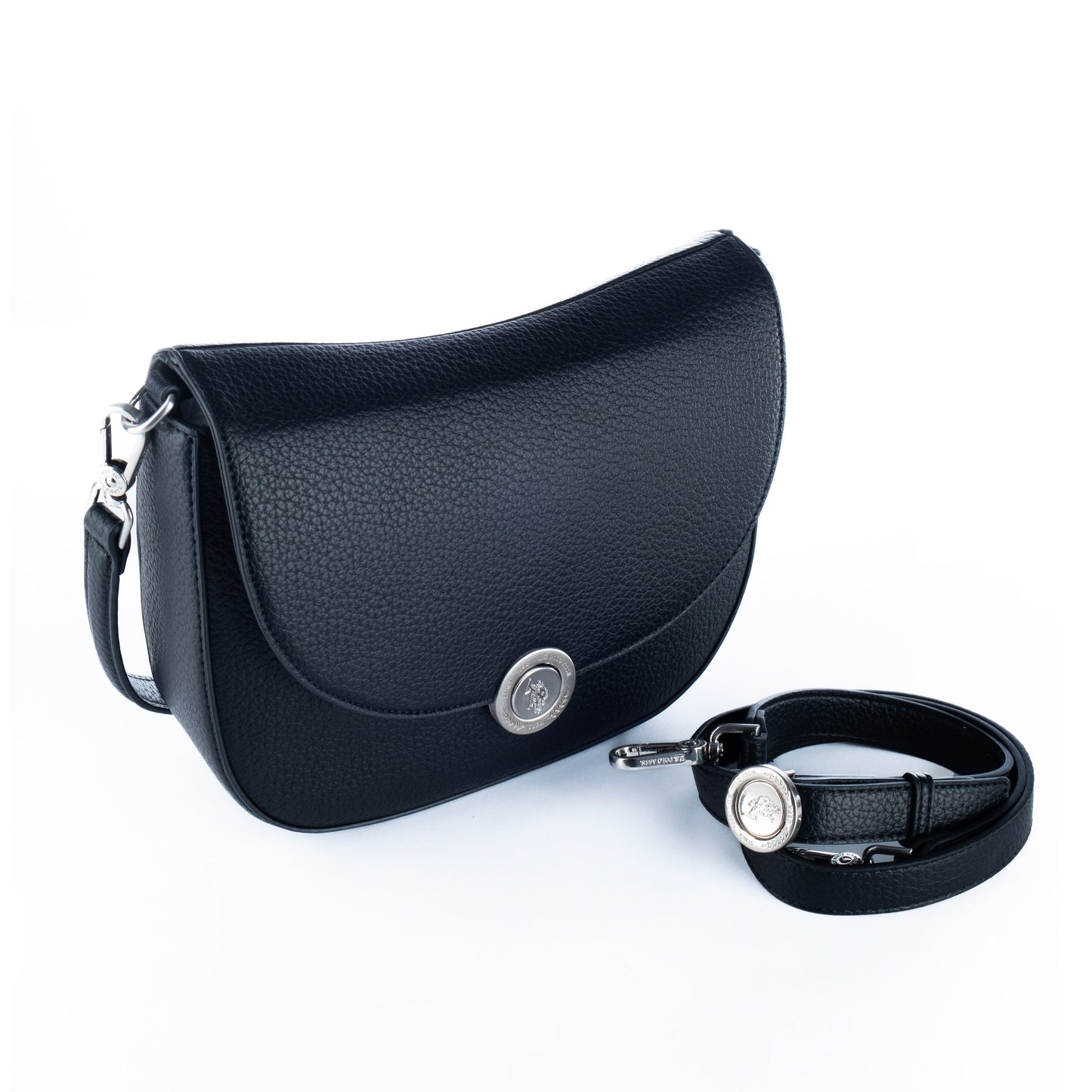 Bolsa Tiracolo Feminina US Polo Preta com Detalhe de Botão Prateado