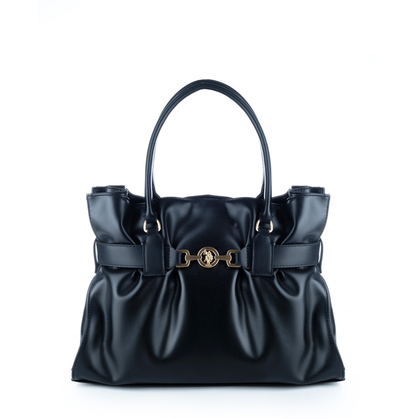 Bolsa Satchel U.S. Polo Assn. Preta com Fivelas e Detalhe Dourado
