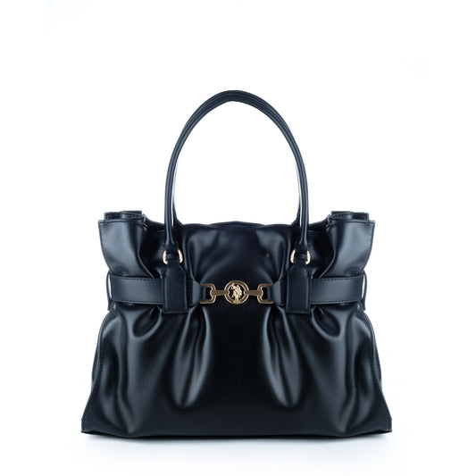Bolsa Satchel U.S. Polo Assn. Preta com Fivelas e Detalhe Dourado
