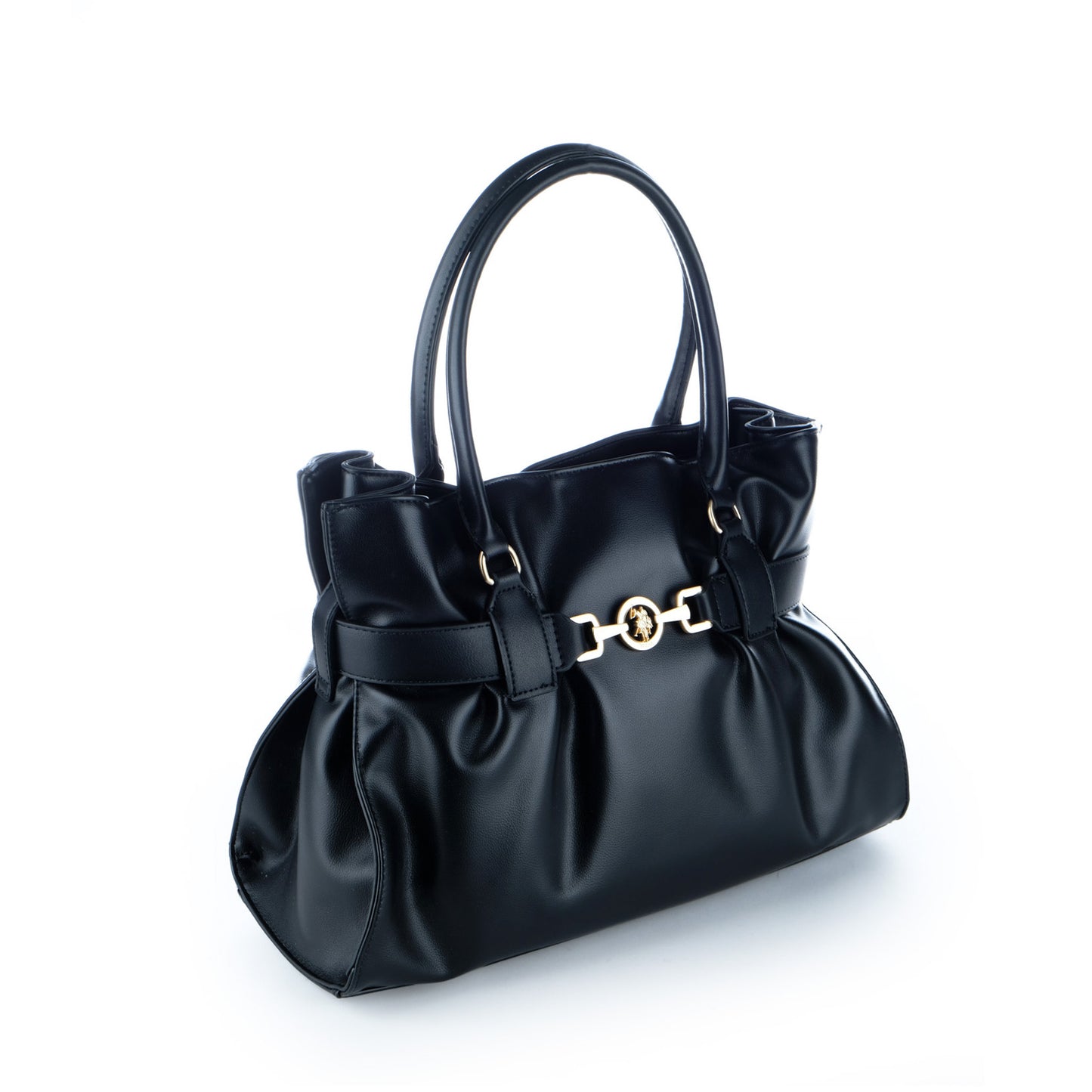 Bolsa Satchel U.S. Polo Assn. Preta com Fivelas e Detalhe Dourado