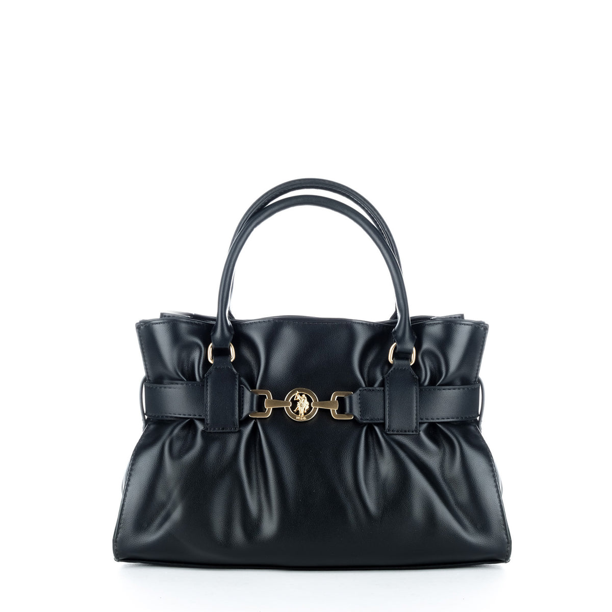Bolsa Satchel U.S. Polo Assn. Preta com Fecho Dourado e Duas Asas