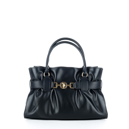Bolsa Satchel U.S. Polo Assn. Preta com Fecho Dourado e Duas Asas