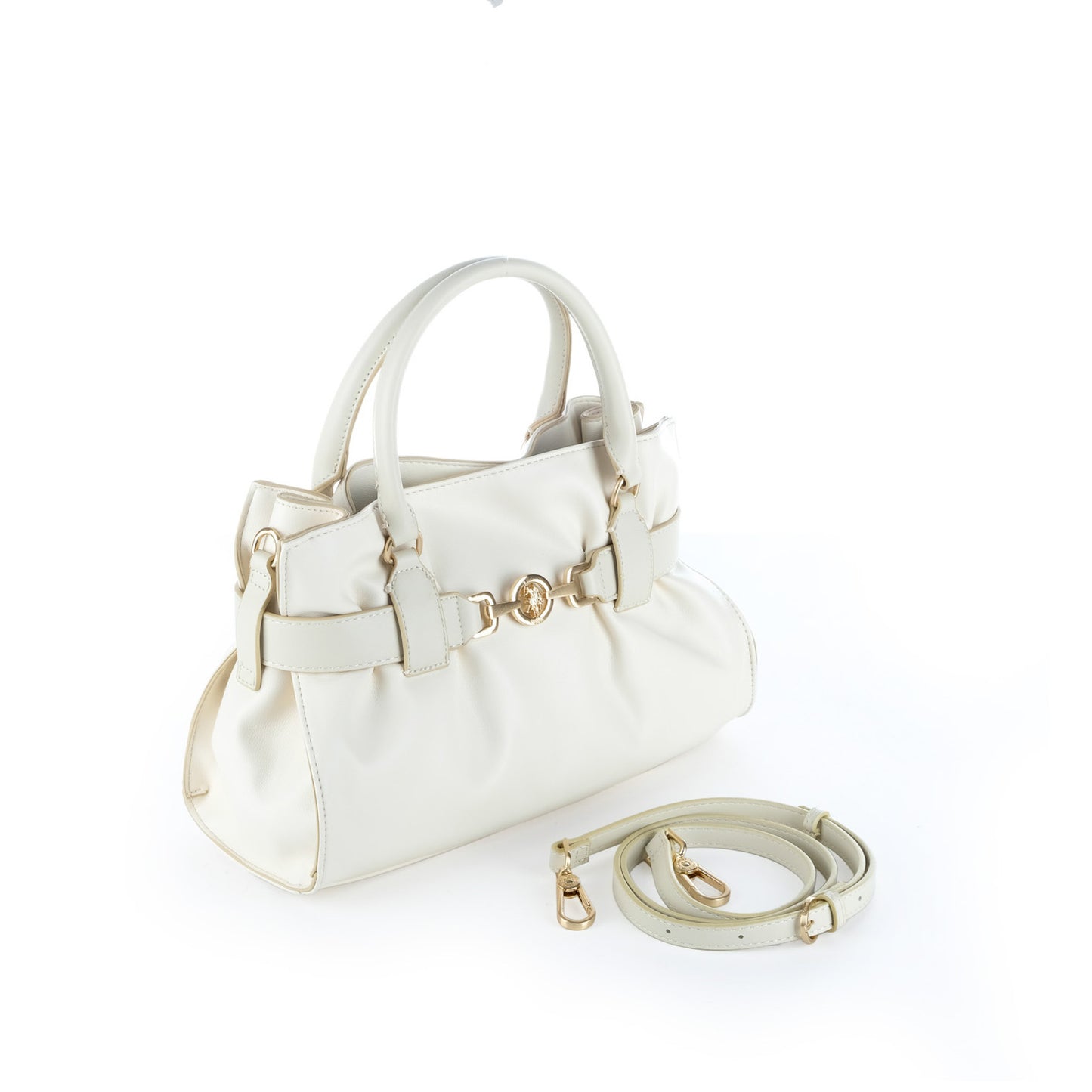 Bolsa Tote U.S. Polo Assn. Branca com Detalhe Metálico Dourado e Alça Removível