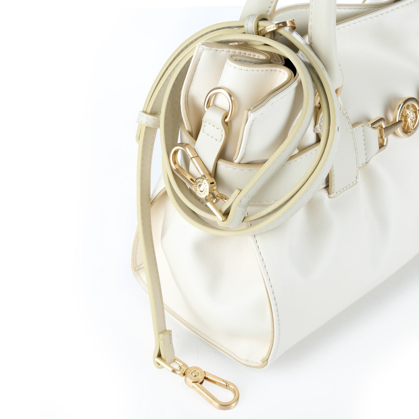 Bolsa Tote U.S. Polo Assn. Branca com Detalhe Metálico Dourado e Alça Removível