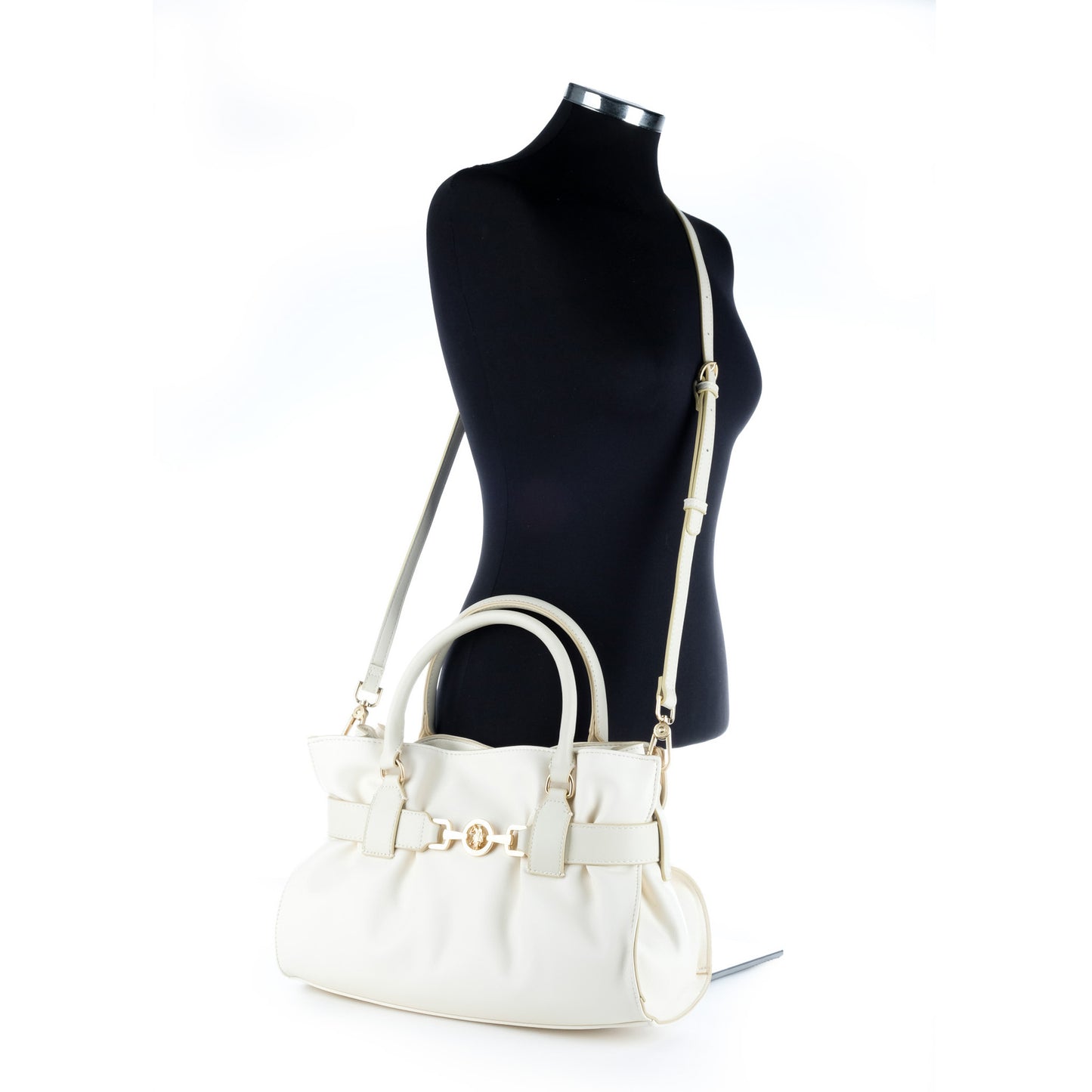 Bolsa Tote U.S. Polo Assn. Branca com Detalhe Metálico Dourado e Alça Removível