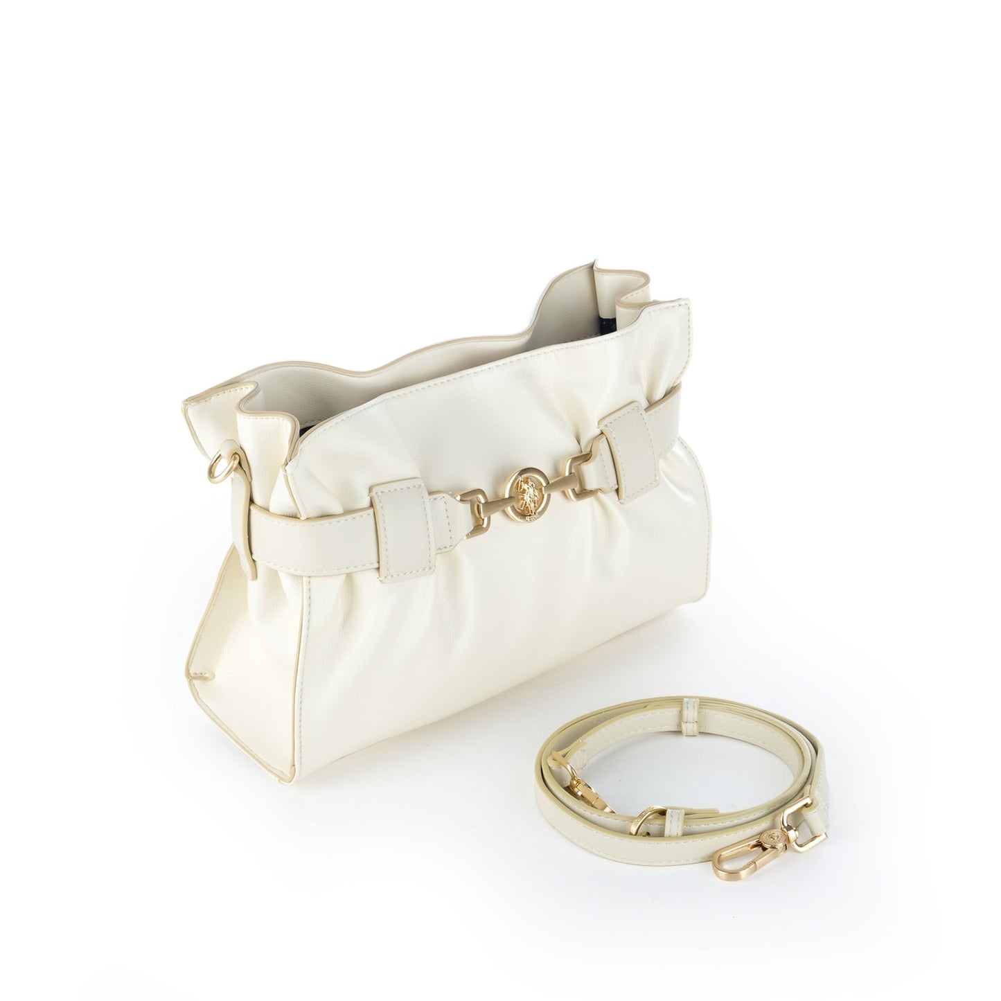 Bolsa Tiracolo U.S. Polo Assn. Branca com Detalhe Metálico Dourado