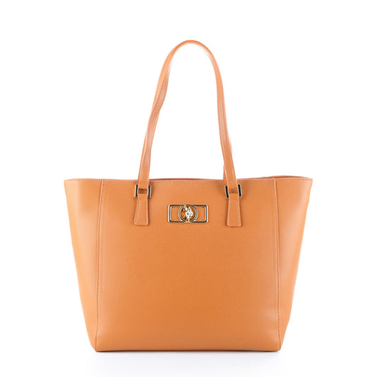 Bolsa Tote U.S. Polo Assn. Camel com Logótipo Metálico Dourado