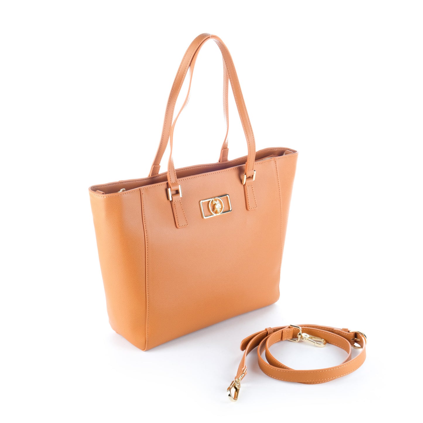 Bolsa Tote U.S. Polo Assn. Camel com Logótipo Metálico Dourado