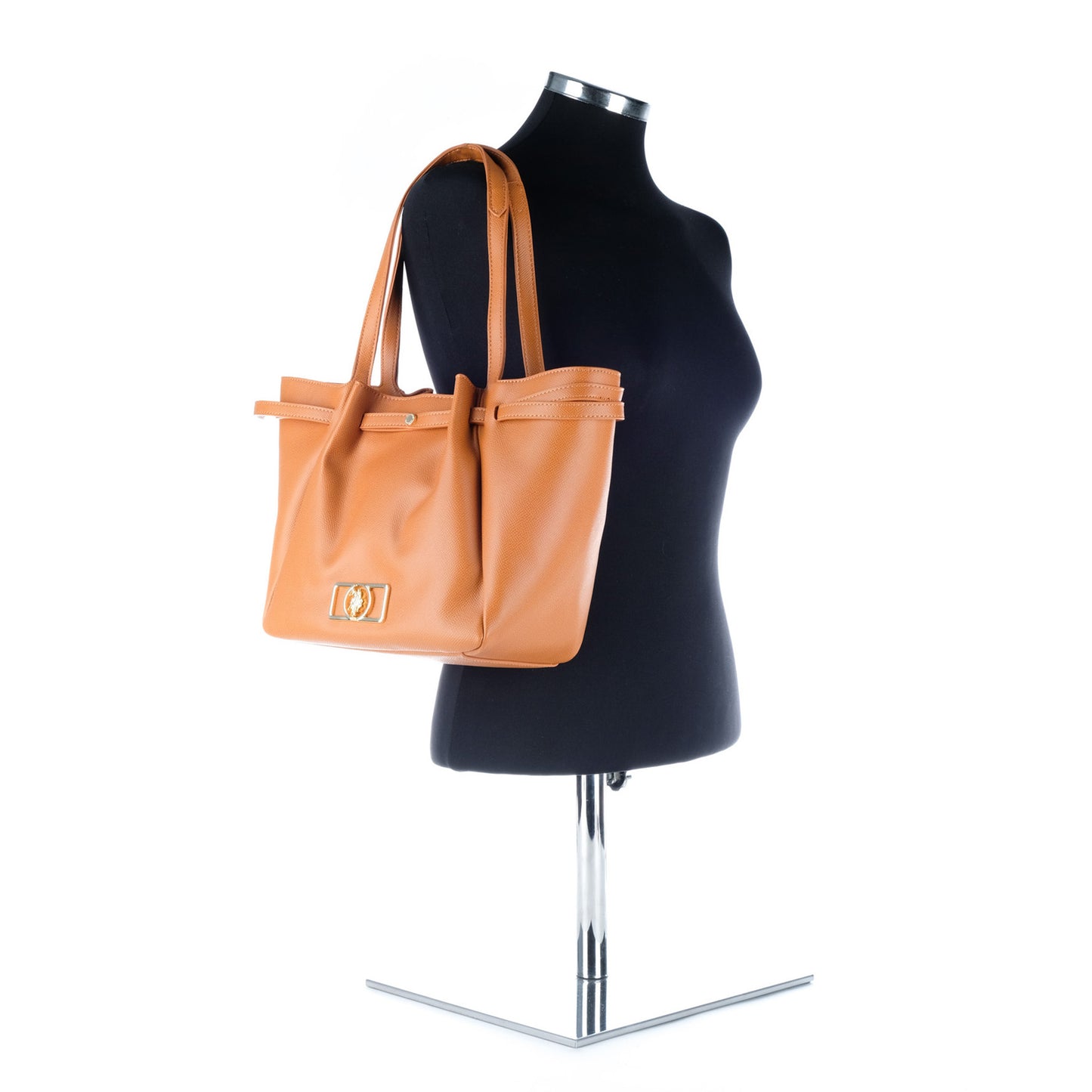 Bolsa Tote U.S. Polo Assn. Camel com Logótipo Metálico Dourado