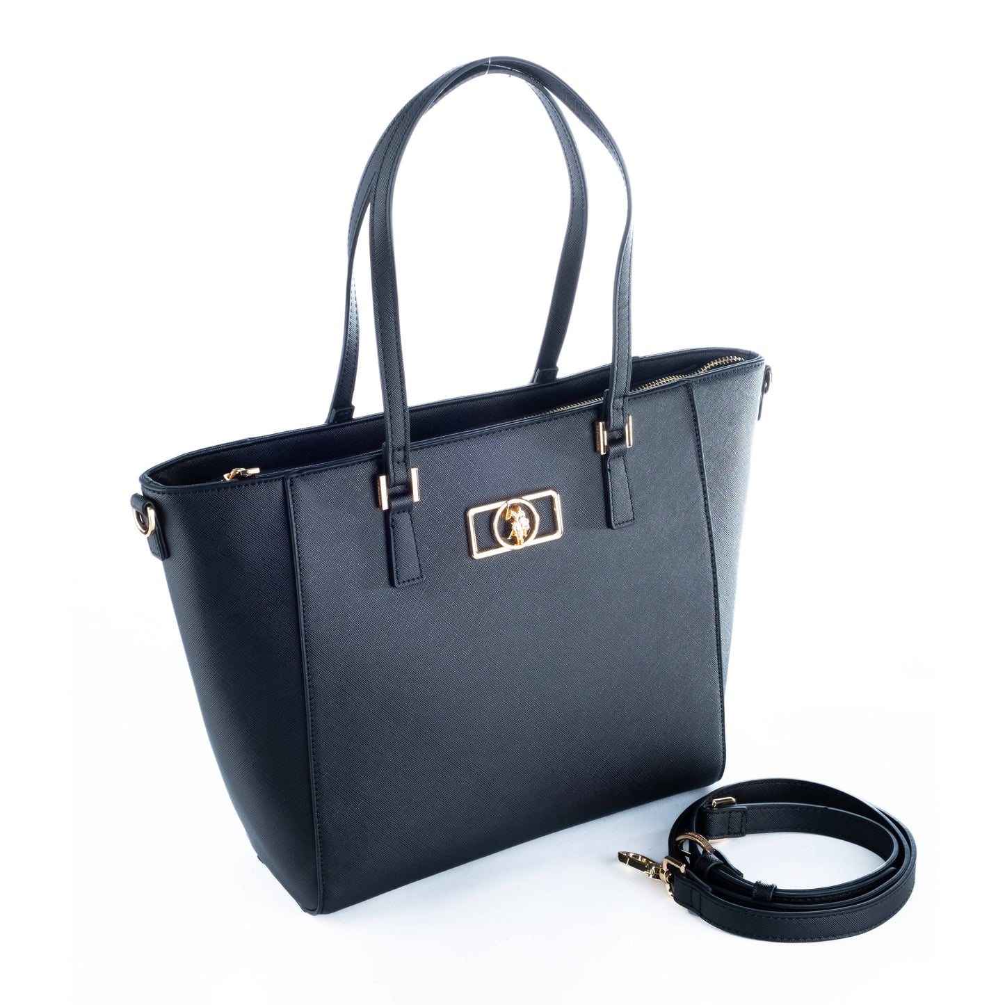 Bolsa Tote US Polo Preta com Detalhe Metálico