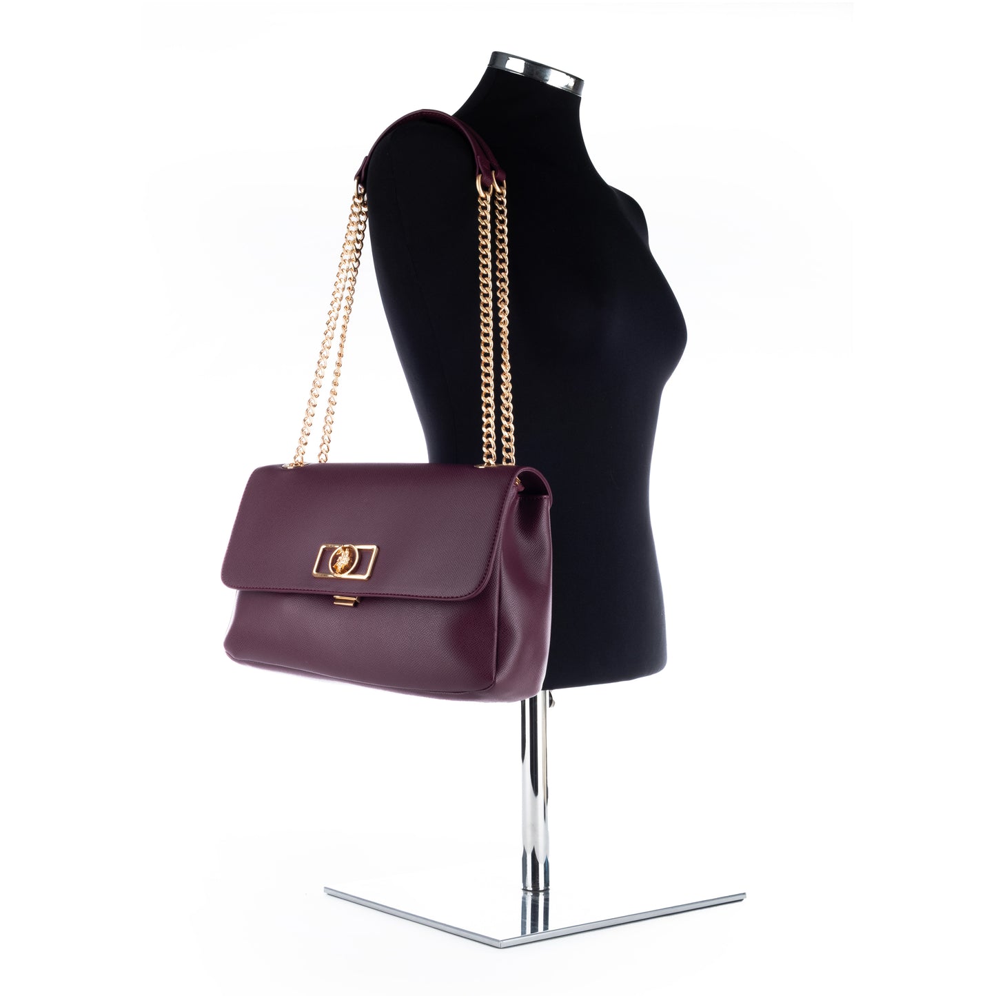 Bolsa de Ombro US Polo Roxa com Alça Dourada - Estilo Elegante e Sofisticado