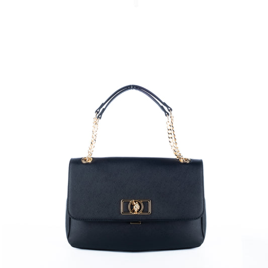 Bolsa de ombro Us Polo Preta com Corrente Dourada