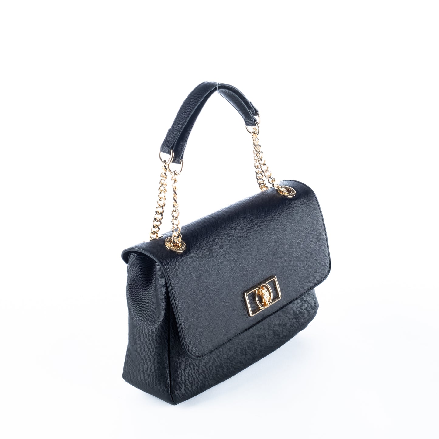 Bolsa de ombro Us Polo Preta com Corrente Dourada