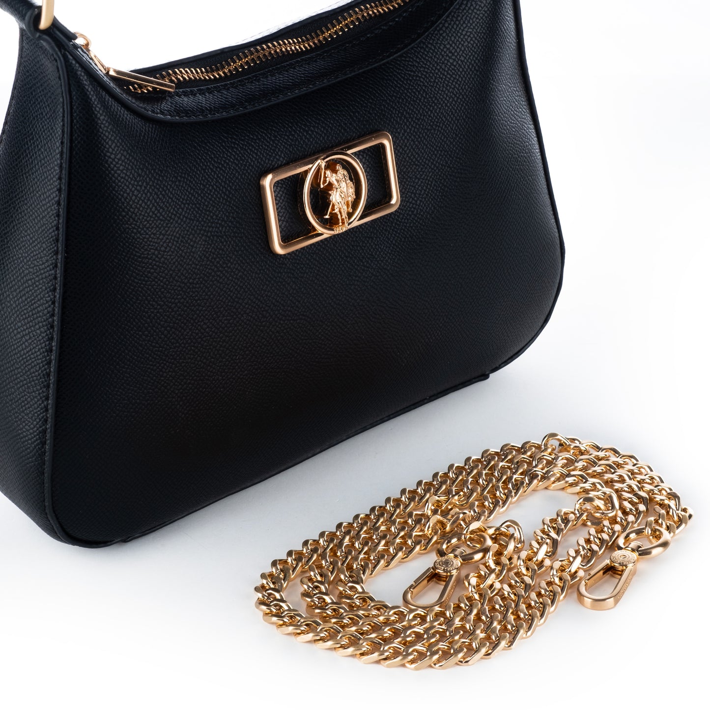 Bolsa de ombro US Polo Assn Preta com Detalhe Dourado