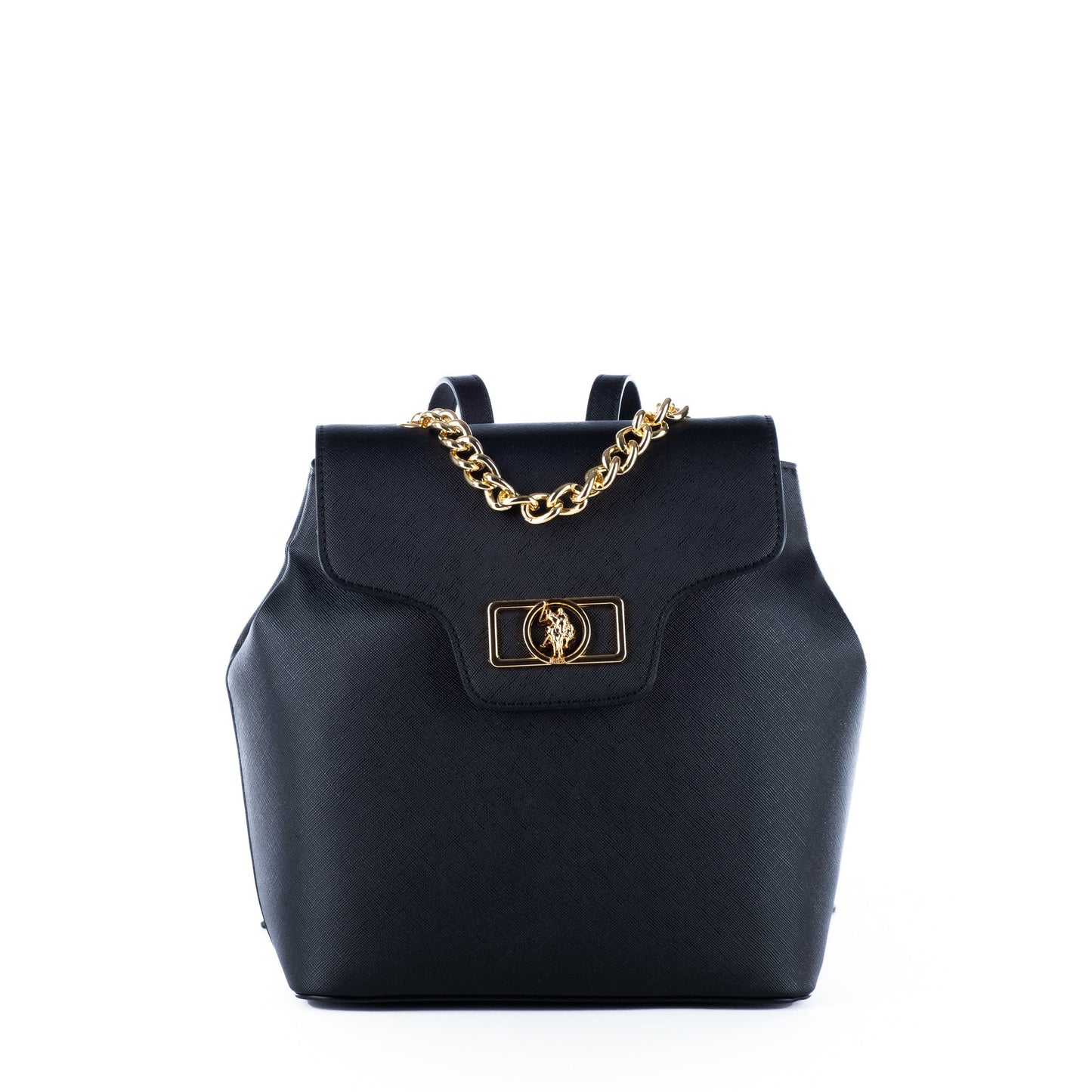 Mochila Mulher Us Polo Preta com Corrente Dourada