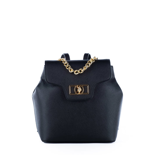 Mochila Mulher Us Polo Preta com Corrente Dourada