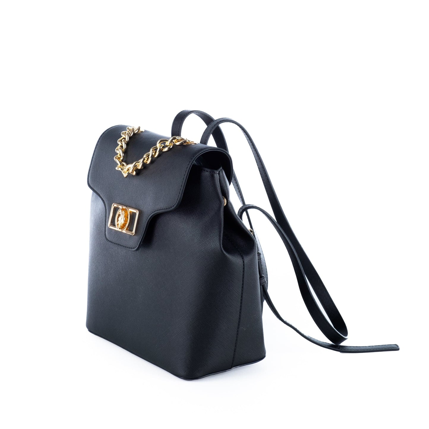 Mochila Mulher Us Polo Preta com Corrente Dourada