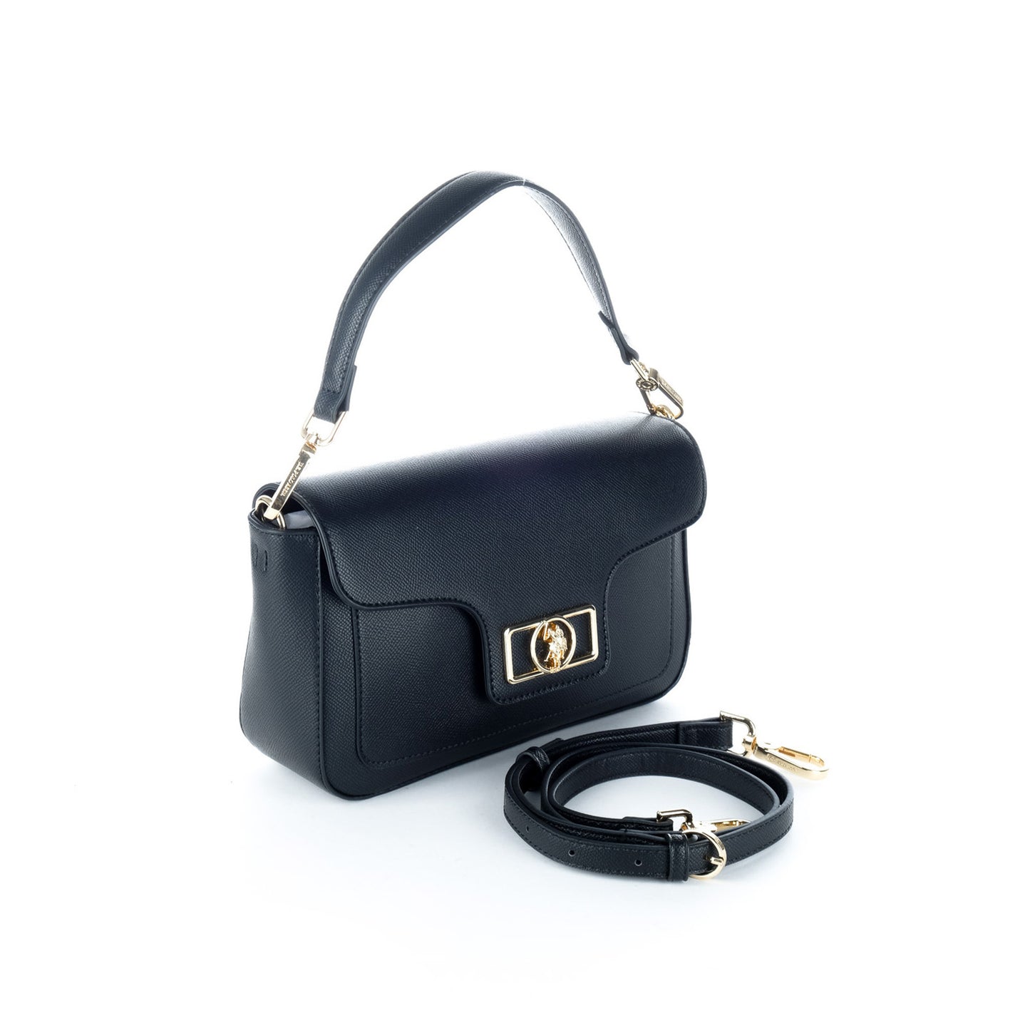 Bolsa Tiracolo U.S. Polo Assn. Preta com Logótipo Metálico Dourado