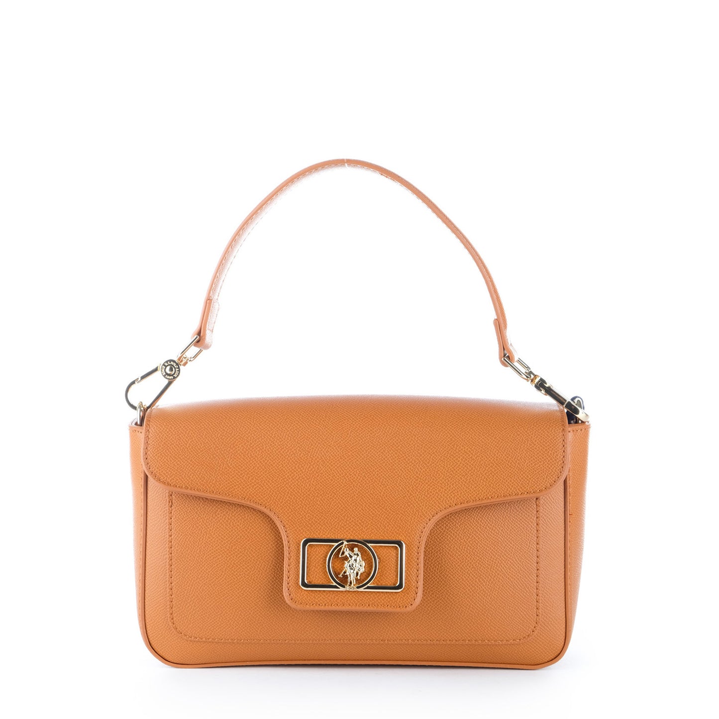 Bolsa Satchel U.S. Polo Assn. Laranja com Alça Superior e Detalhe Dourado