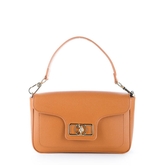 Bolsa Satchel U.S. Polo Assn. Laranja com Alça Superior e Detalhe Dourado