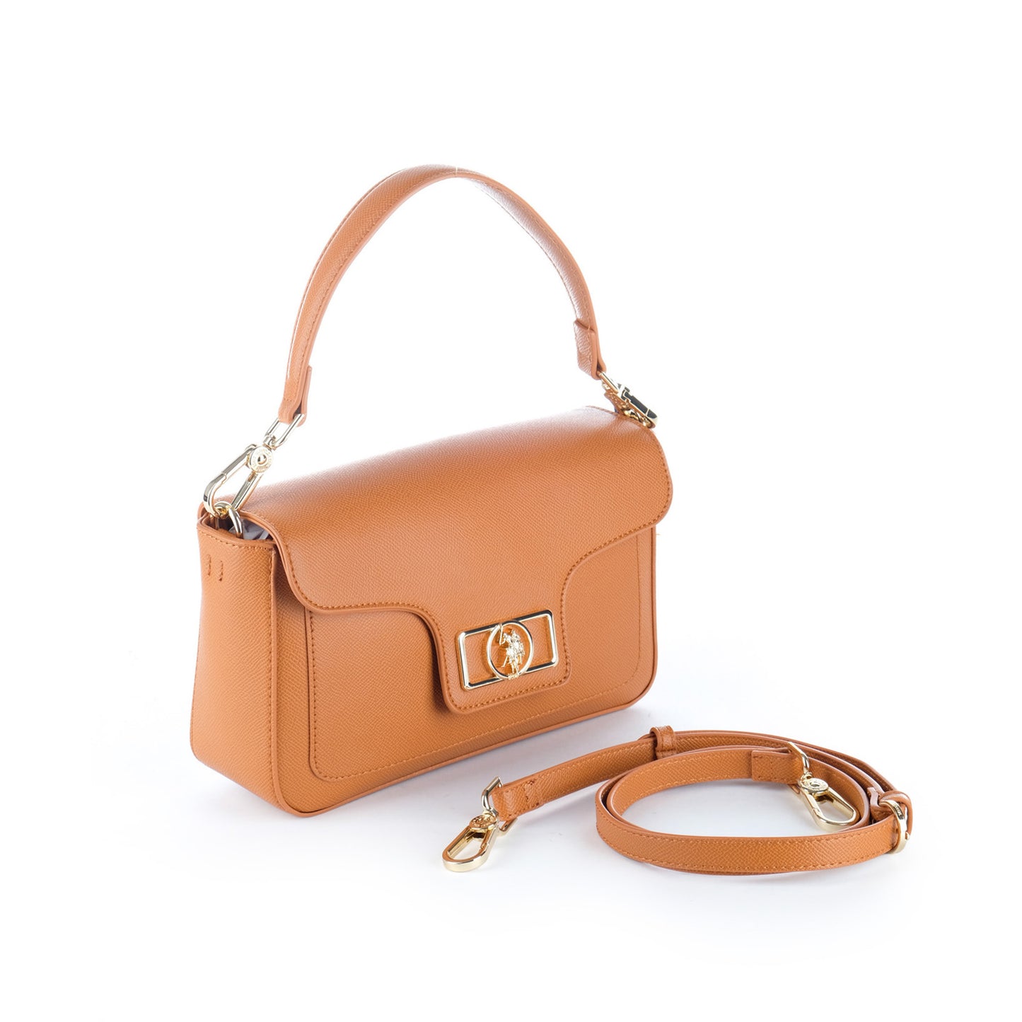Bolsa Satchel U.S. Polo Assn. Laranja com Alça Superior e Detalhe Dourado