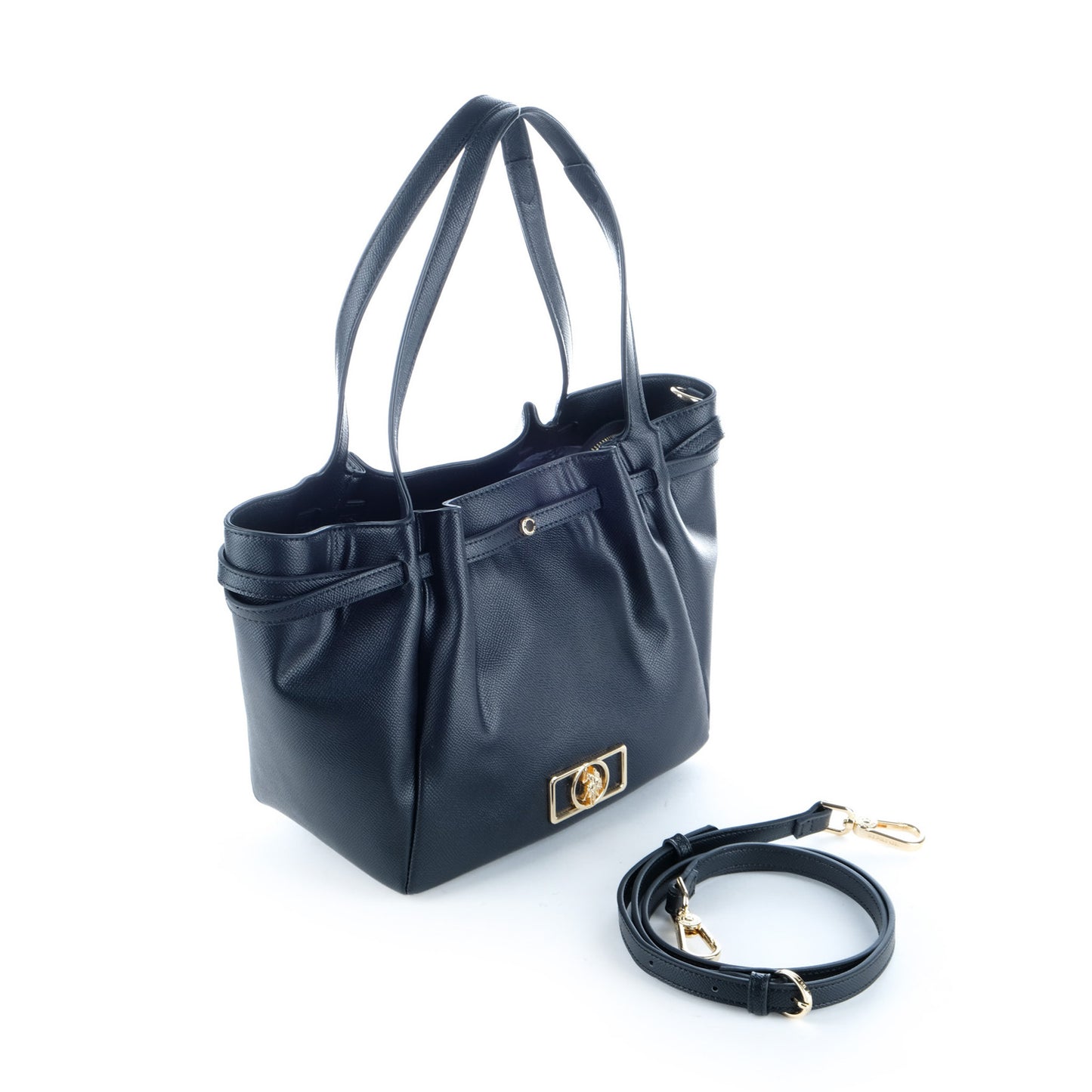 Bolsa Tote U.S. Polo Assn. Preta com Logótipo Metálico Dourado