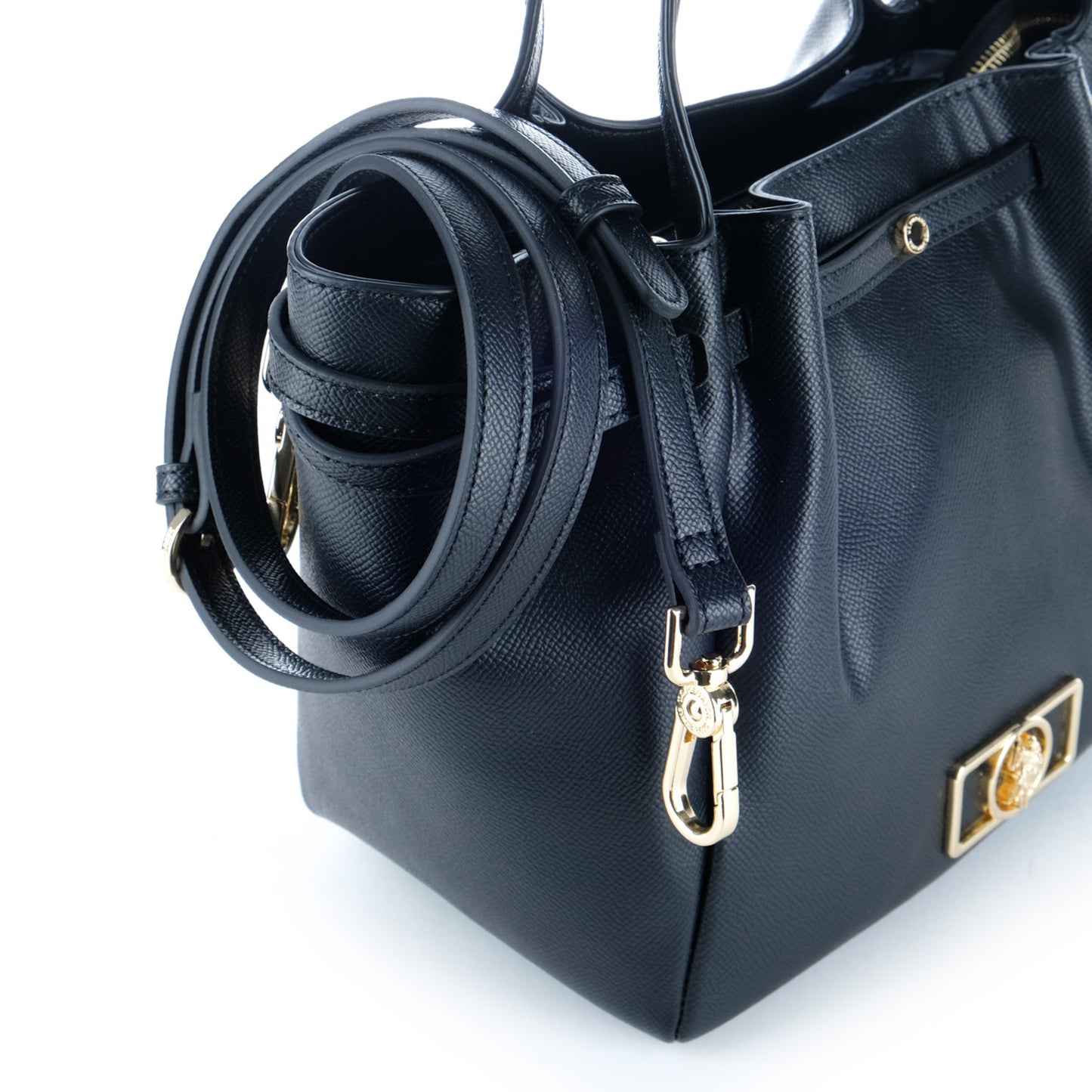 Bolsa Tote U.S. Polo Assn. Preta com Logótipo Metálico Dourado
