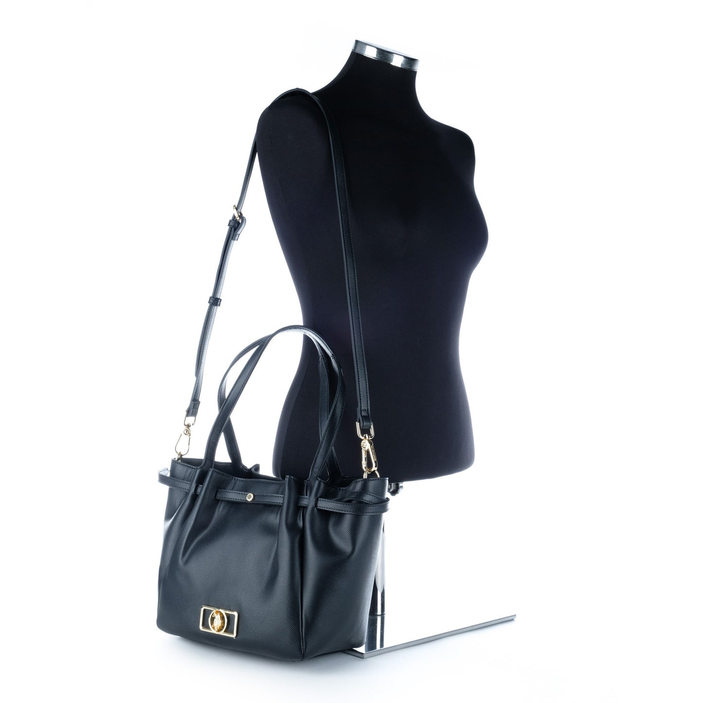 Bolsa Tote U.S. Polo Assn. Preta com Logótipo Metálico Dourado