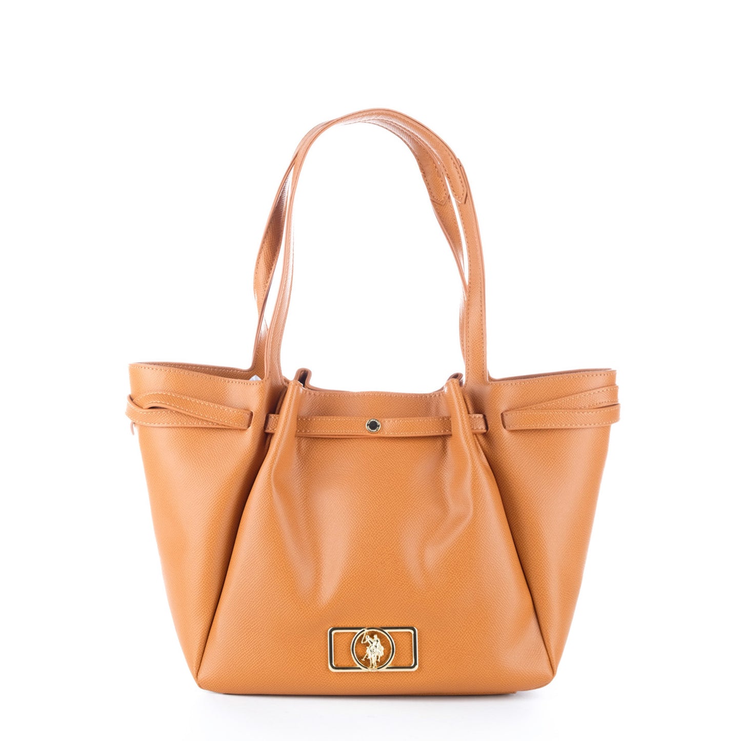 Bolsa Tote U.S. Polo Assn. Camel com Logótipo Metálico Dourado