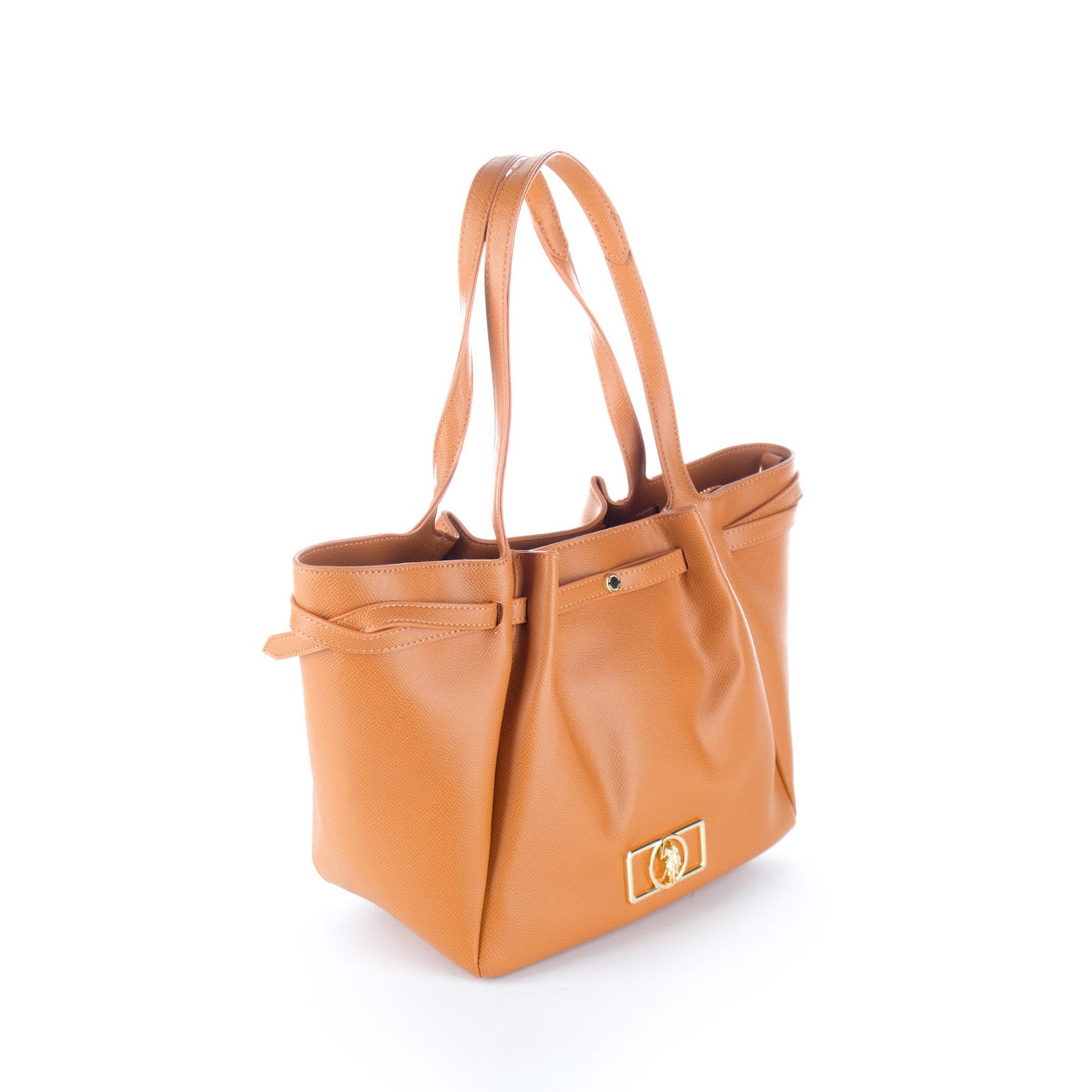 Bolsa Tote U.S. Polo Assn. Camel com Logótipo Metálico Dourado