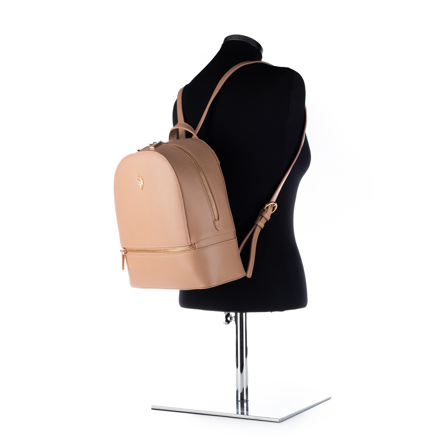 Mochila Mulher US Polo Bege Detalhes Dourados