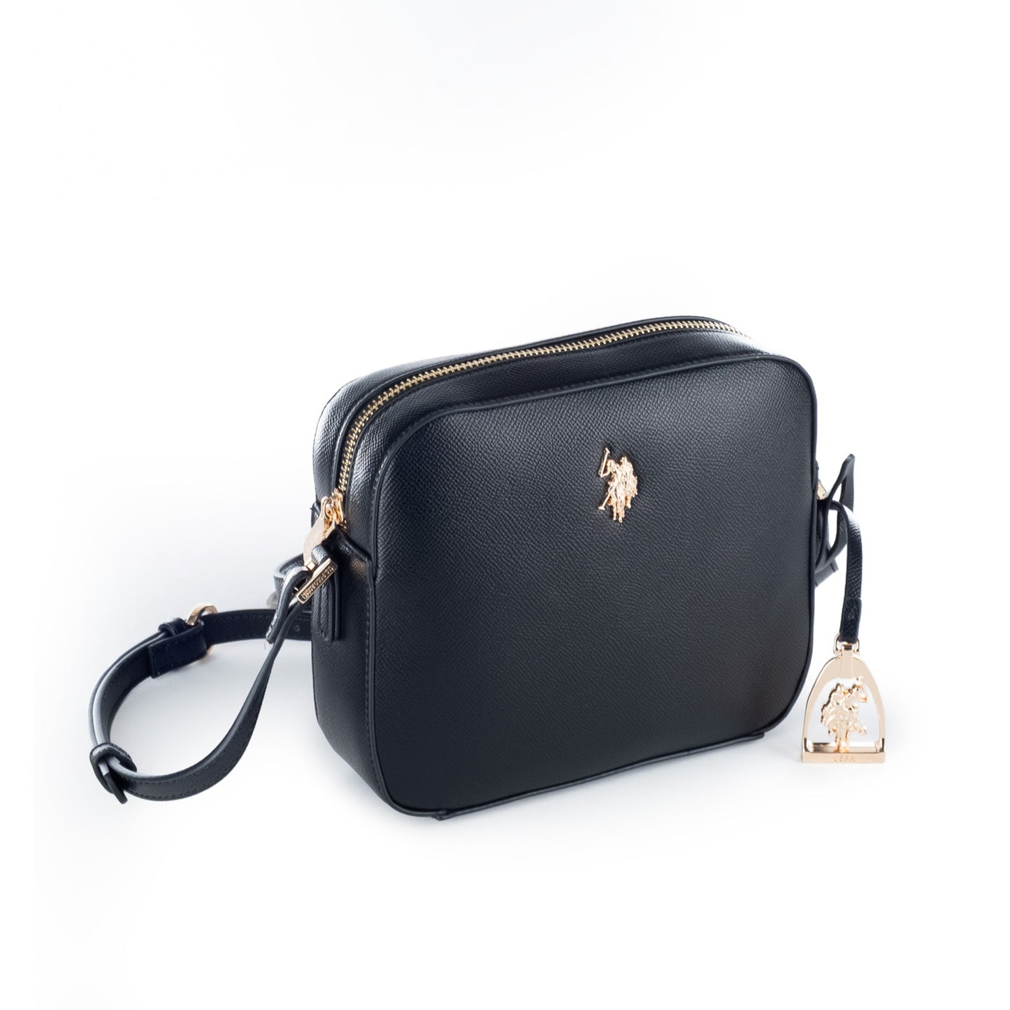Bolsa Tiracolo U.S. Polo Assn. Preta com Logótipo Dourado