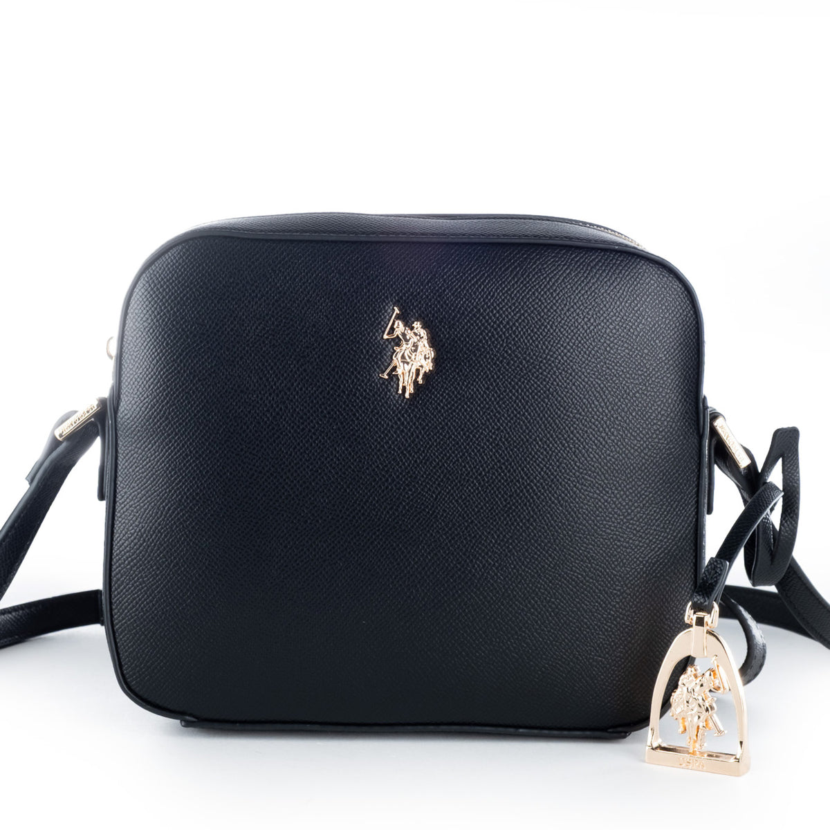 Bolsa Tiracolo U.S. Polo Assn. Preta com Logótipo Dourado
