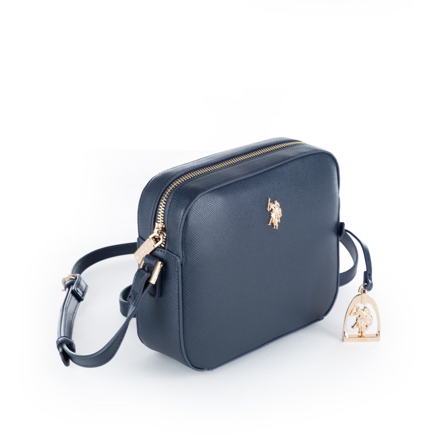 Bolsa Tiracolo U.S. Polo Assn. Azul Marinho com Logótipo Dourado e Pendente Decorativo