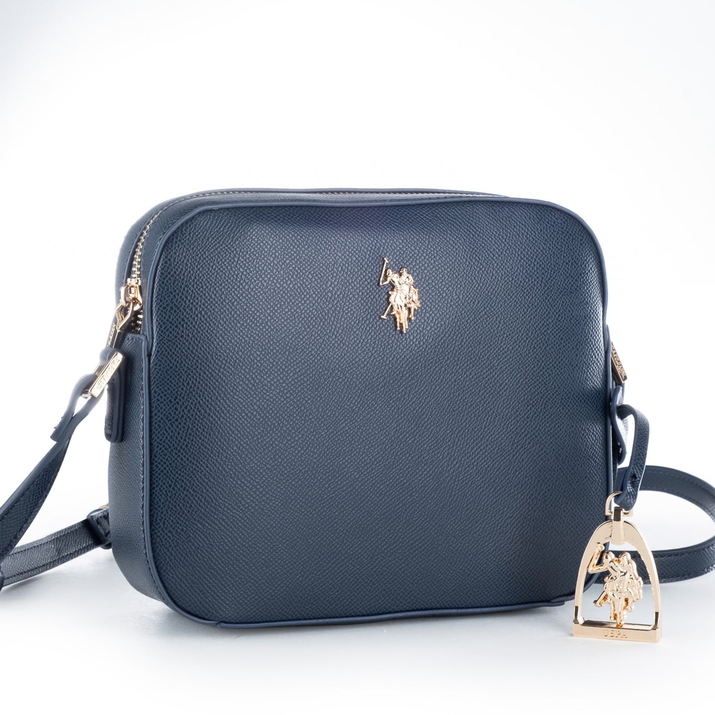 Bolsa Tiracolo U.S. Polo Assn. Azul Marinho com Logótipo Dourado e Pendente Decorativo