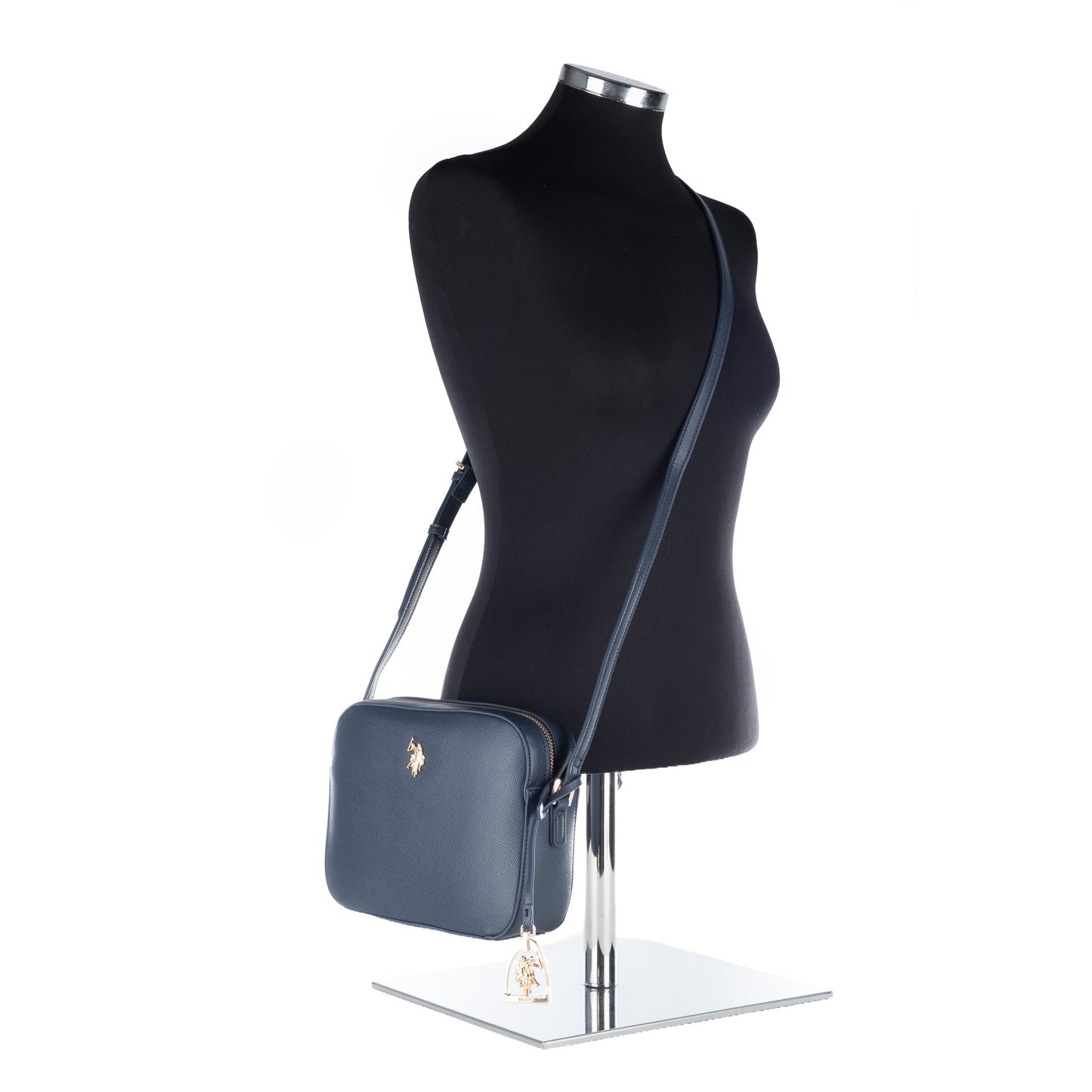 Bolsa Tiracolo U.S. Polo Assn. Azul Marinho com Logótipo Dourado e Pendente Decorativo