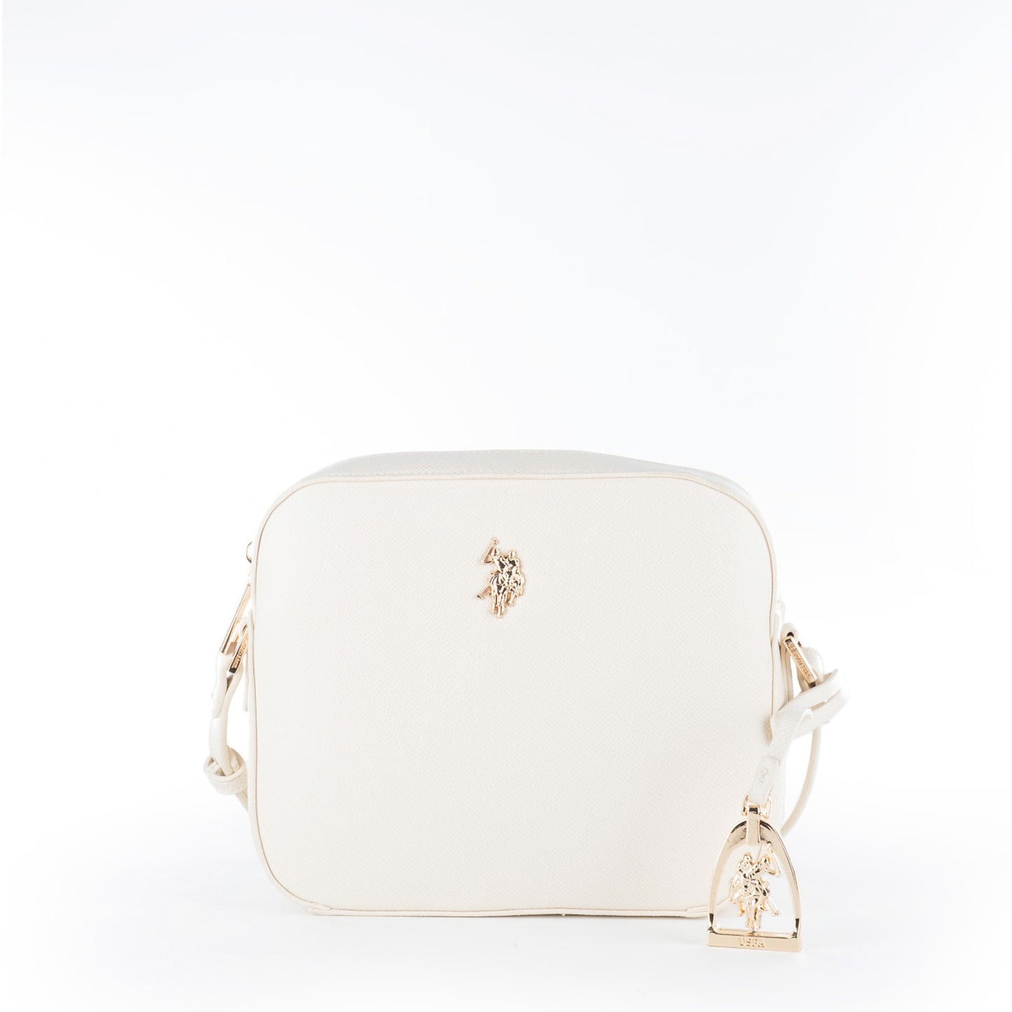 Bolsa Tiracolo U.S. Polo Assn. Branca com Logótipo Dourado e Pendente Decorativo