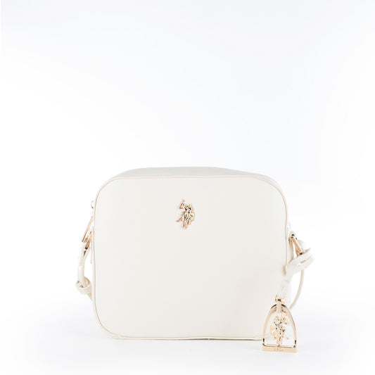 Bolsa Tiracolo U.S. Polo Assn. Branca com Logótipo Dourado e Pendente Decorativo