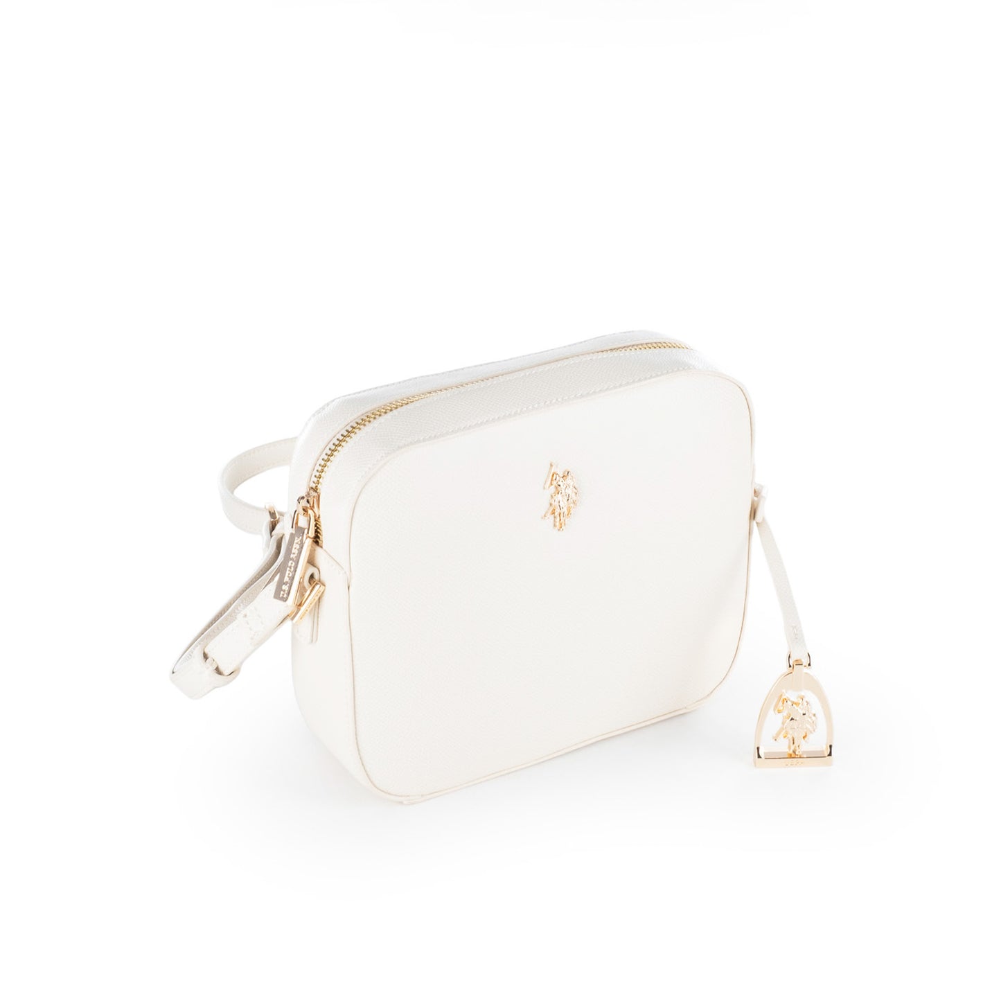 Bolsa Tiracolo U.S. Polo Assn. Branca com Logótipo Dourado e Pendente Decorativo