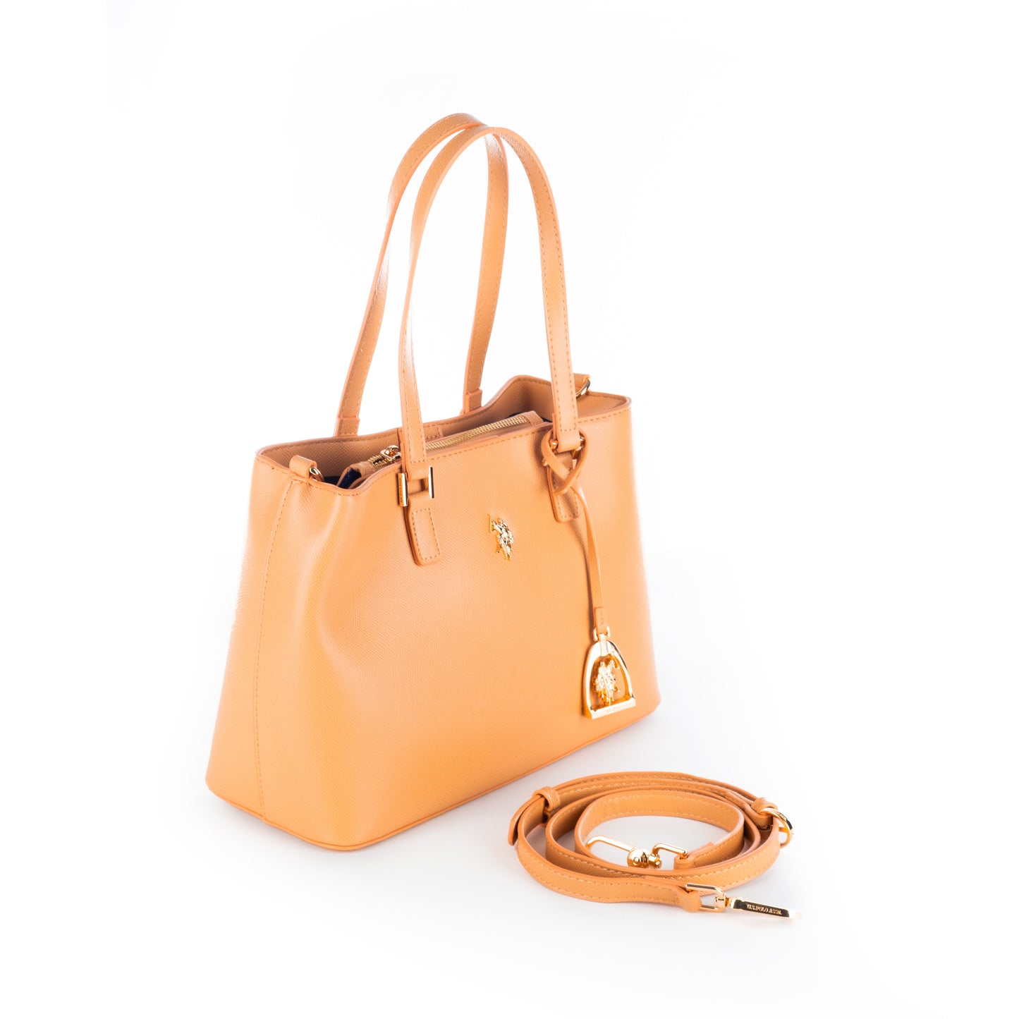 Bolsa Tote U.S. Polo Assn. Bege com Logótipo Dourado e Alça Removível